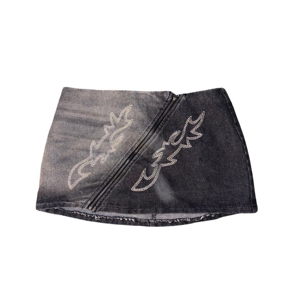 Fashion Nova Black Denim Mini Skirt with Silver Accents